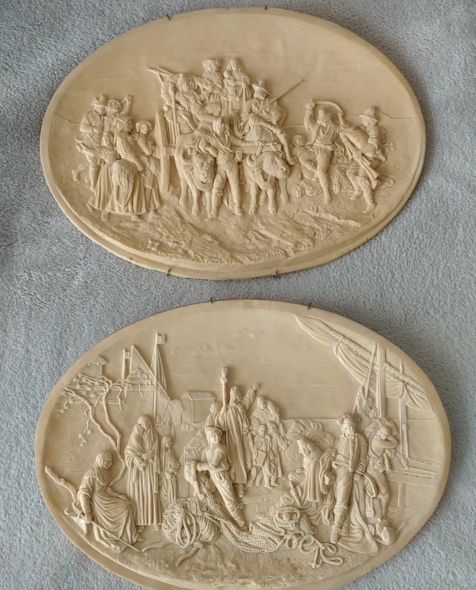 Paire De Tableaux Bas-reliefs En Calcaire Pétrifié Louis Léopold Robert-photo-1