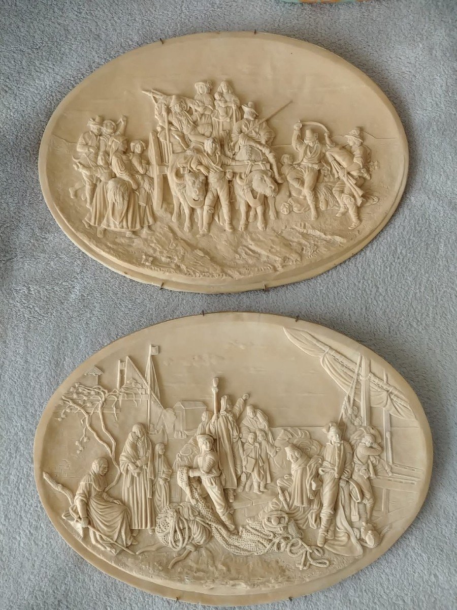 Paire De Tableaux Bas-reliefs En Calcaire Pétrifié Louis Léopold Robert