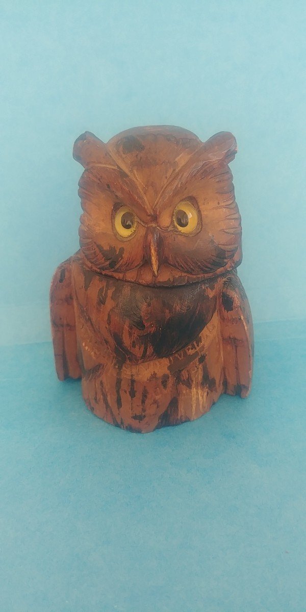 Whole Owl Black Forest Wood Carved Brienz Switzerland-photo-2