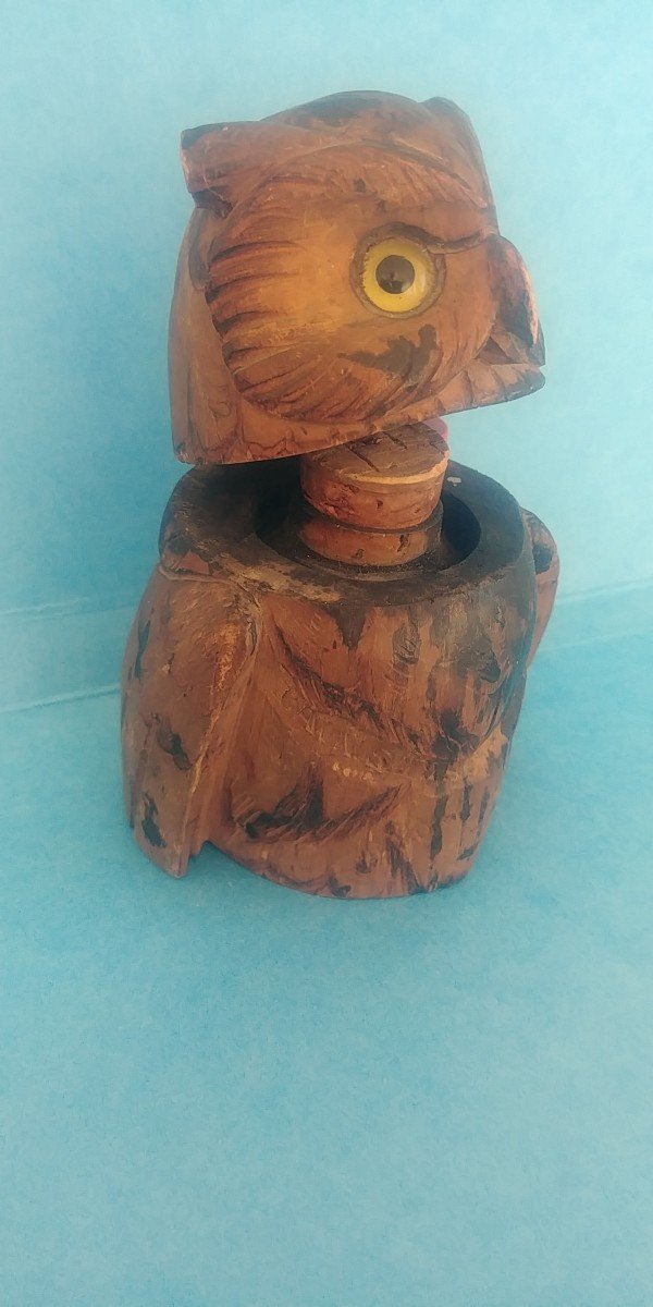 Whole Owl Black Forest Wood Carved Brienz Switzerland-photo-3