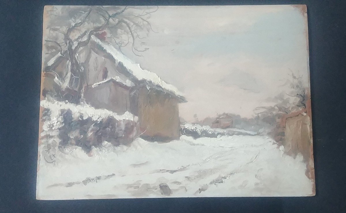 Paysage De Neige Huile Sur Panneau