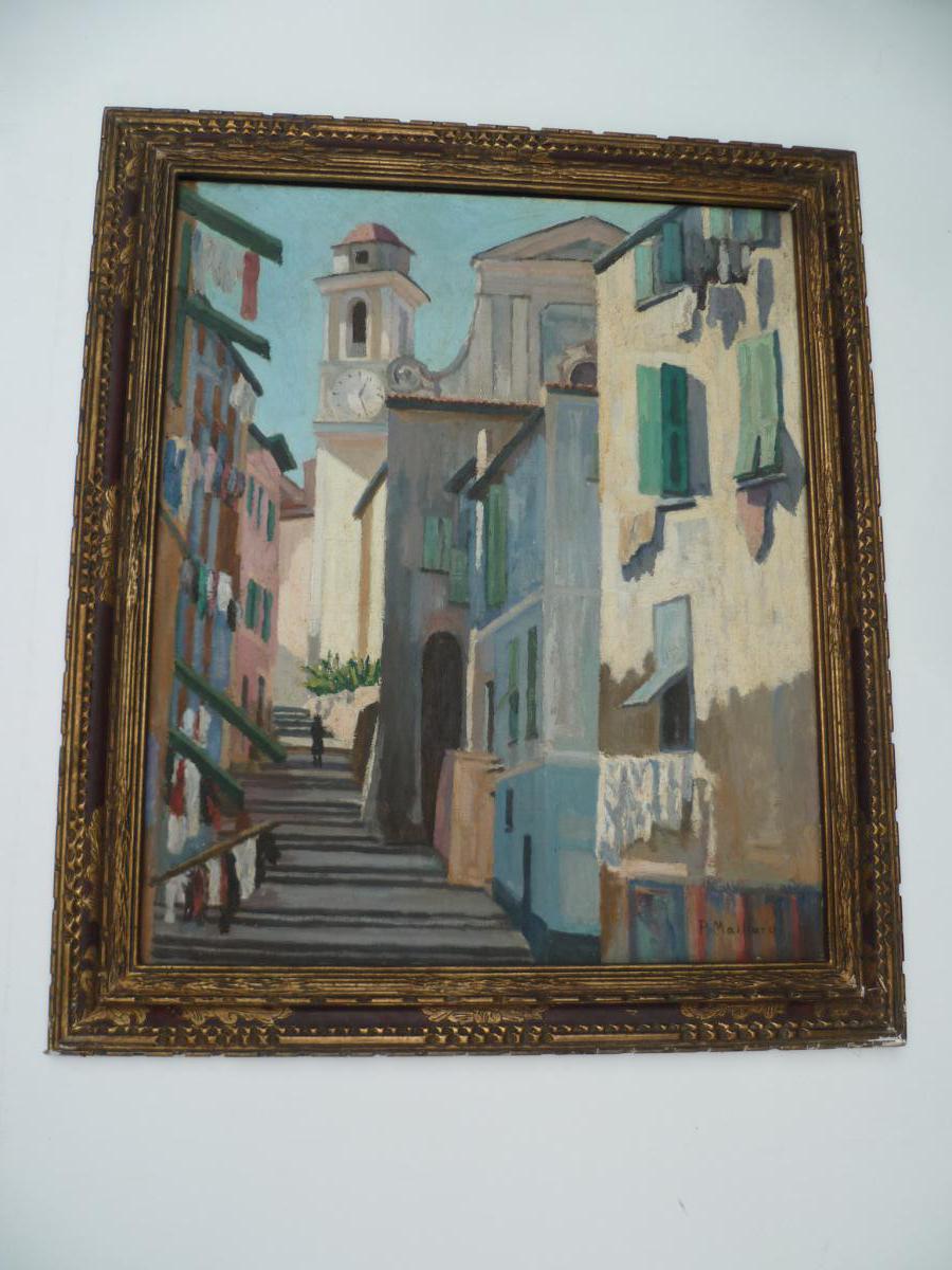 P. Maillard. Village italien. Huile sur toile des années 1930.-photo-2