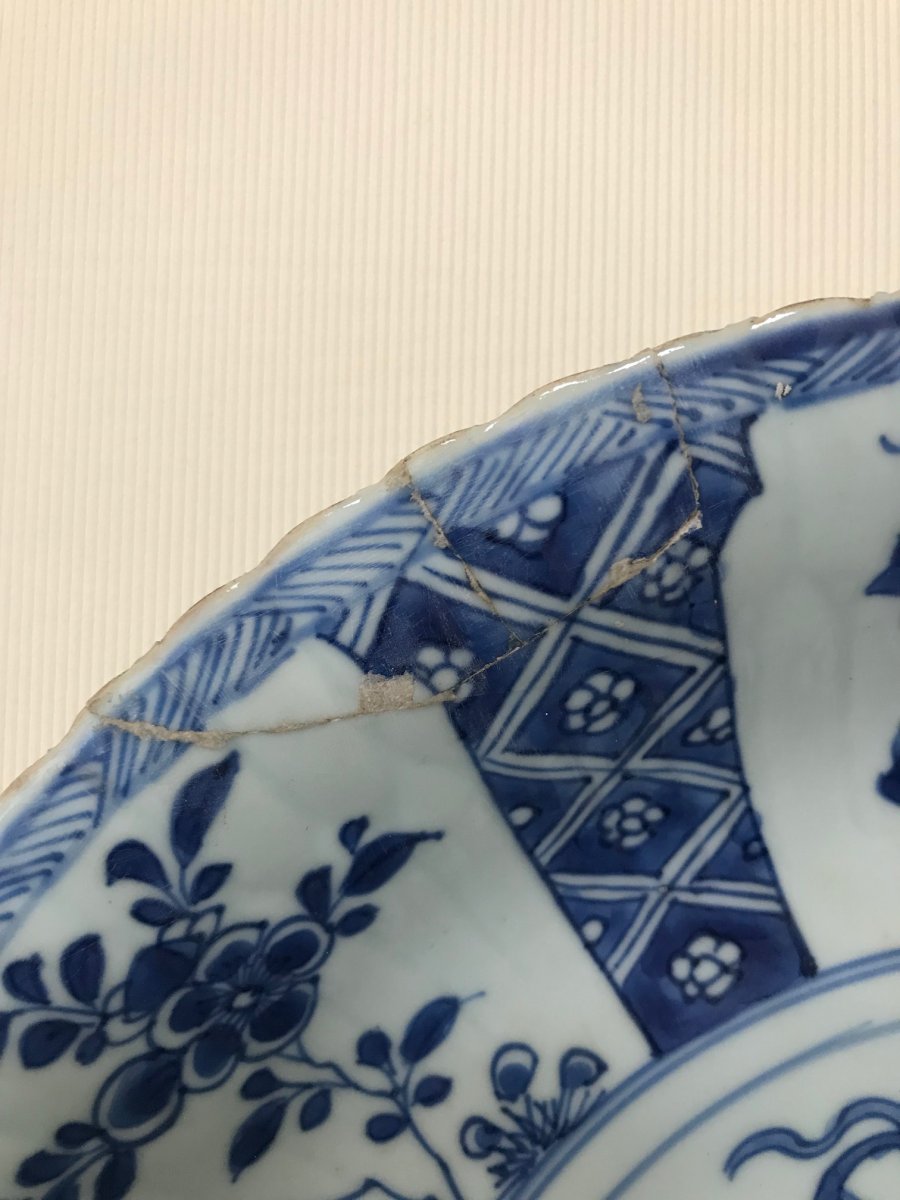 Chine - Plat En Porcelaine Blanc Bleu-photo-4