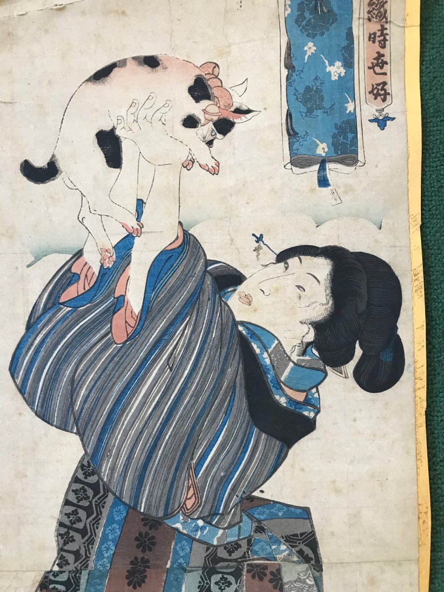 Estampe Japonaise La Femme Au Chat Gravures Estampes