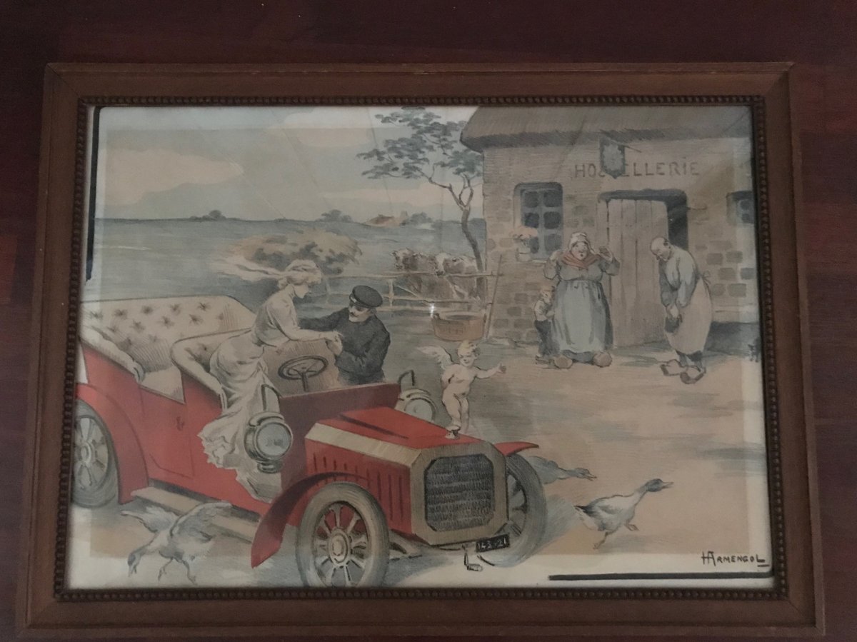 Lithograph First Automobiles