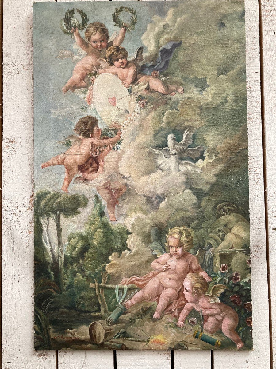 Peinture Aux Angelots Et Cupidon