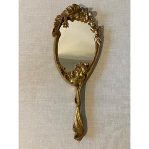 Miroir Face à Main Bronze Art Nouveau