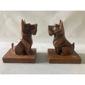 Paire De Serre-livres Chiens Scottish Terriers