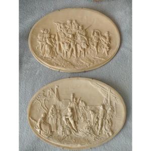 Paire De Tableaux Bas-reliefs En Calcaire Pétrifié Louis Léopold Robert