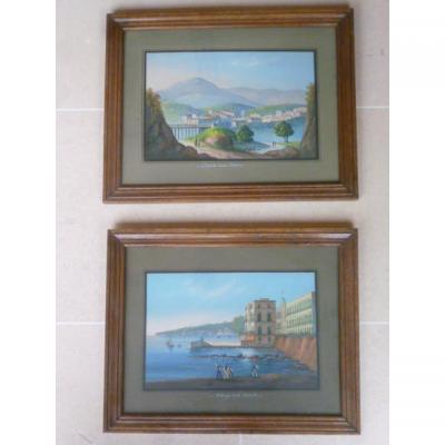 Pair Of Gouache Epoque Italian XIX Century