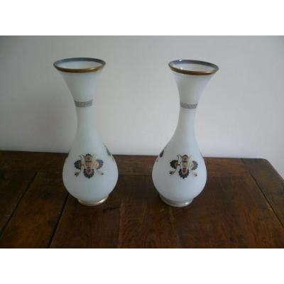 Pair Of Vases In Opaline Decor Greek