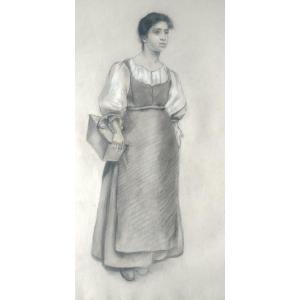 Jeune Paysanne Dessin Attribué à Jules Breton