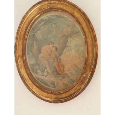 The Two Lovers And Engraving Frame Oval Nineteenth