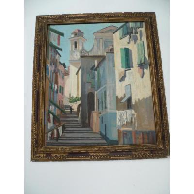 P. Maillard. Italian Village. Oil On Canvas 1930.