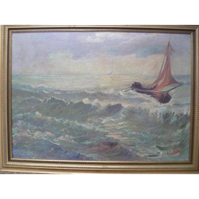 A. Cuvelier Marine Oil On Canvas