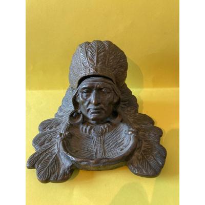 Inkwell Indian Head In Bronze