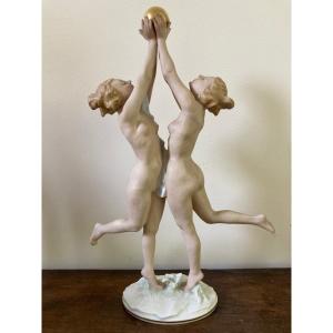 Statuette Porcelaine Allemande  Karl Tutter Nus Féminins Naiades Art Déco