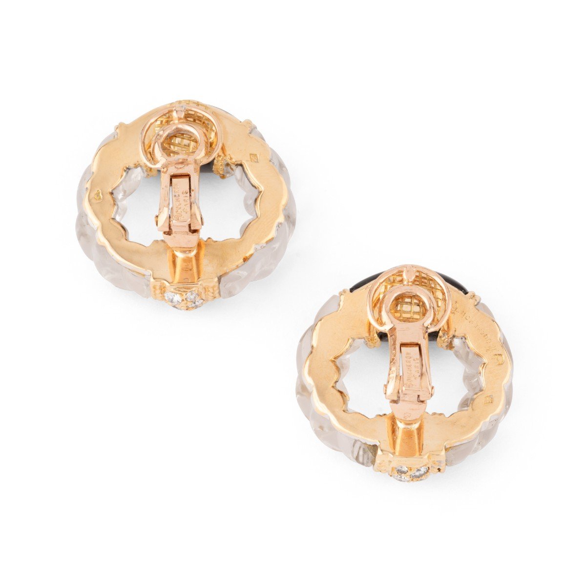 Yellow Gold Onyx, Rock Crystal And Diamond Earring From Boucheron-photo-4