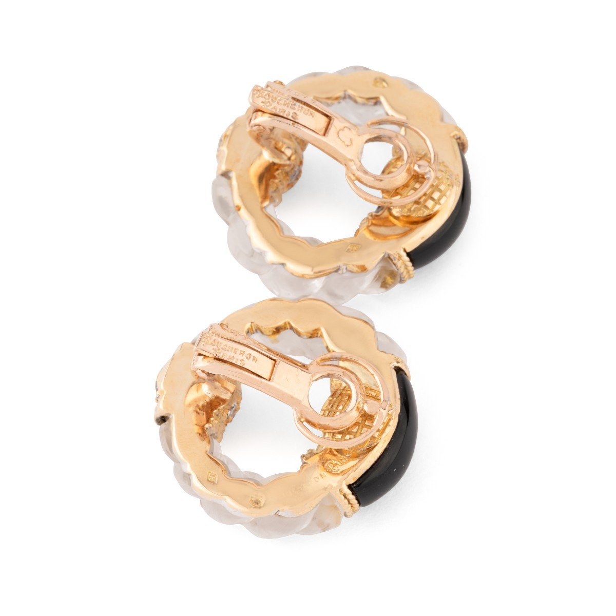 Yellow Gold Onyx, Rock Crystal And Diamond Earring From Boucheron-photo-2