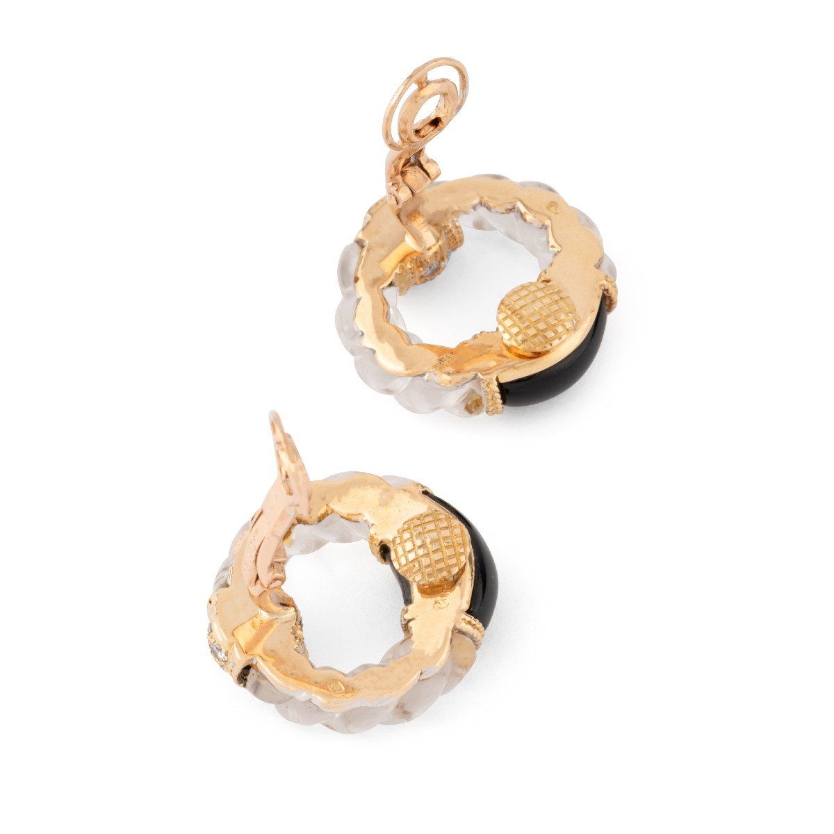 Boucle d'Oreille En Or Jaune Onyx,cristal De Roche Et Diamant De La Maison Boucheron-photo-3