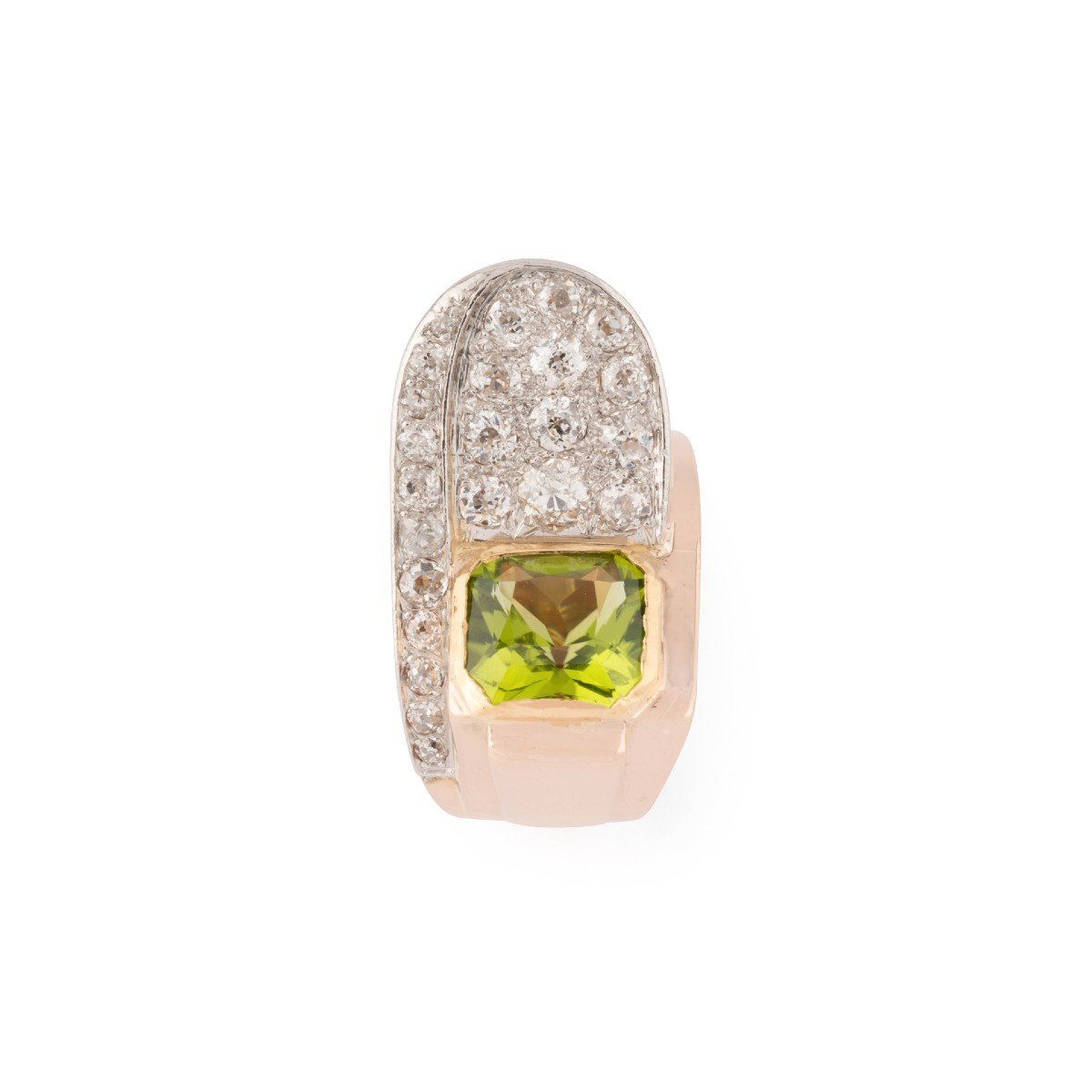 Tank Ring In Rose Gold And Platinum With Diamond And Peridot-photo-2