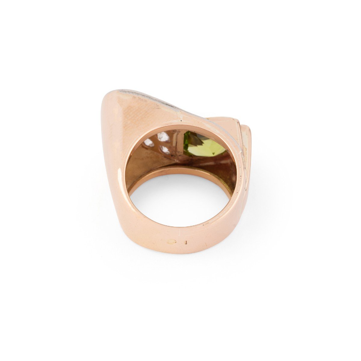 Tank Ring In Rose Gold And Platinum With Diamond And Peridot-photo-3