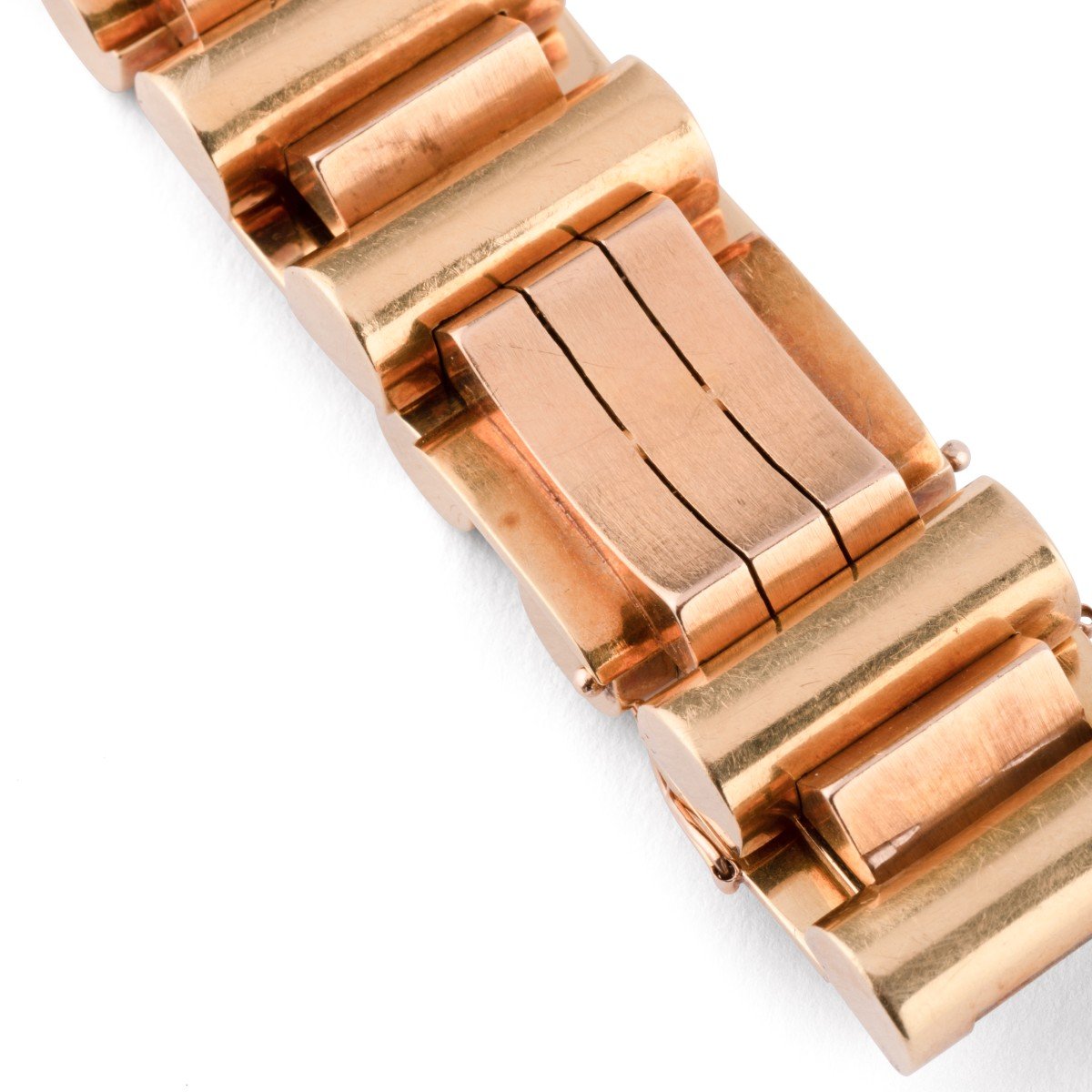 Tank Bracelet From The 1940s-1950s In Pink And Yellow Gold, Composed Of A Succession Of Very Be-photo-4