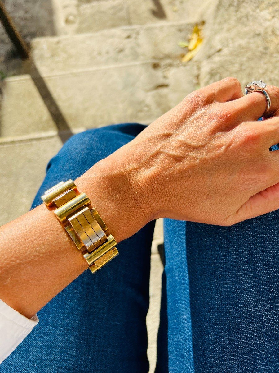 Tank Bracelet From The 1940s-1950s In Pink And Yellow Gold, Composed Of A Succession Of Very Be-photo-2