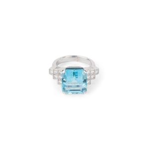 Bague en Or Gris et Aigue-marine