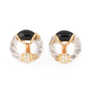 Yellow Gold Onyx, Rock Crystal And Diamond Earring From Boucheron