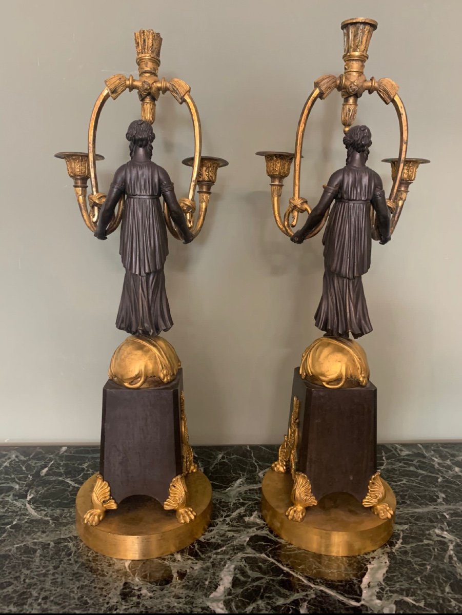 Pair Of Candelabra In Gilt Bronze And Patina-photo-3