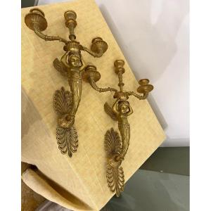 Pair Of Gilt Bronze Wall Lights 