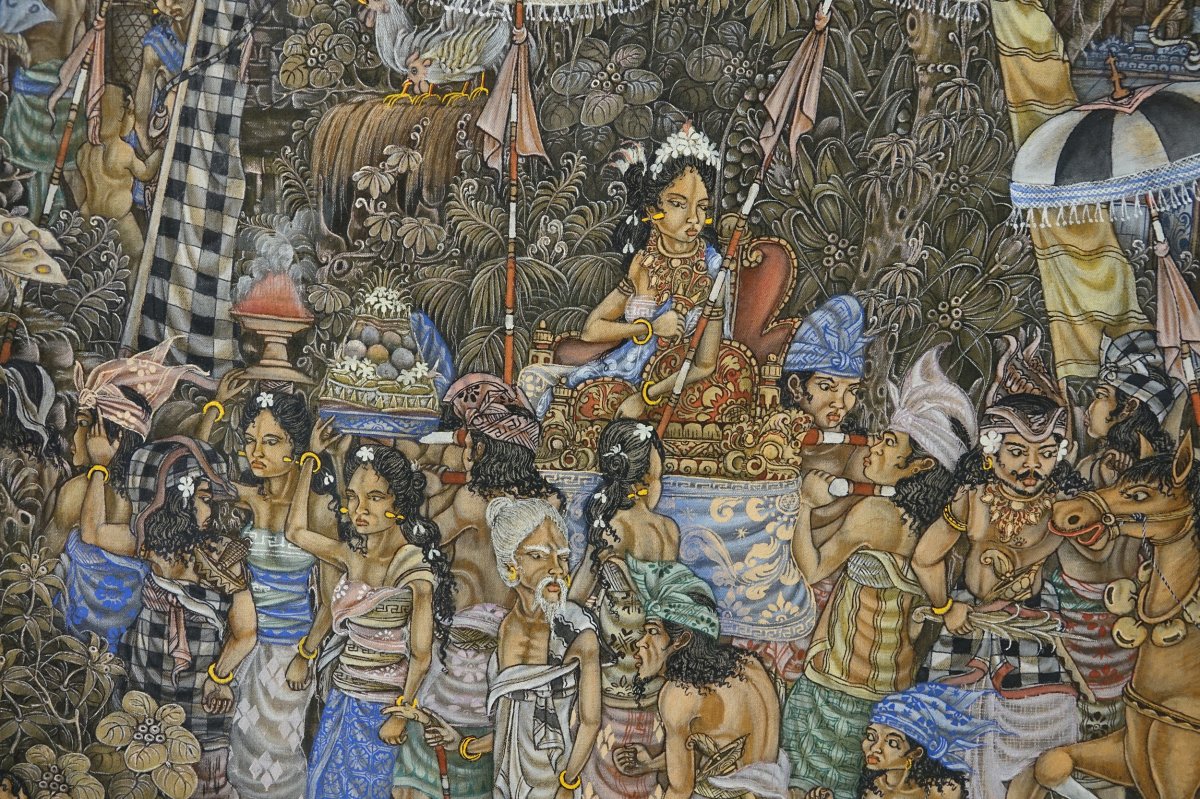 Peinture indonésienne. Scène Animée à Bali signée Wayan Urip-photo-2