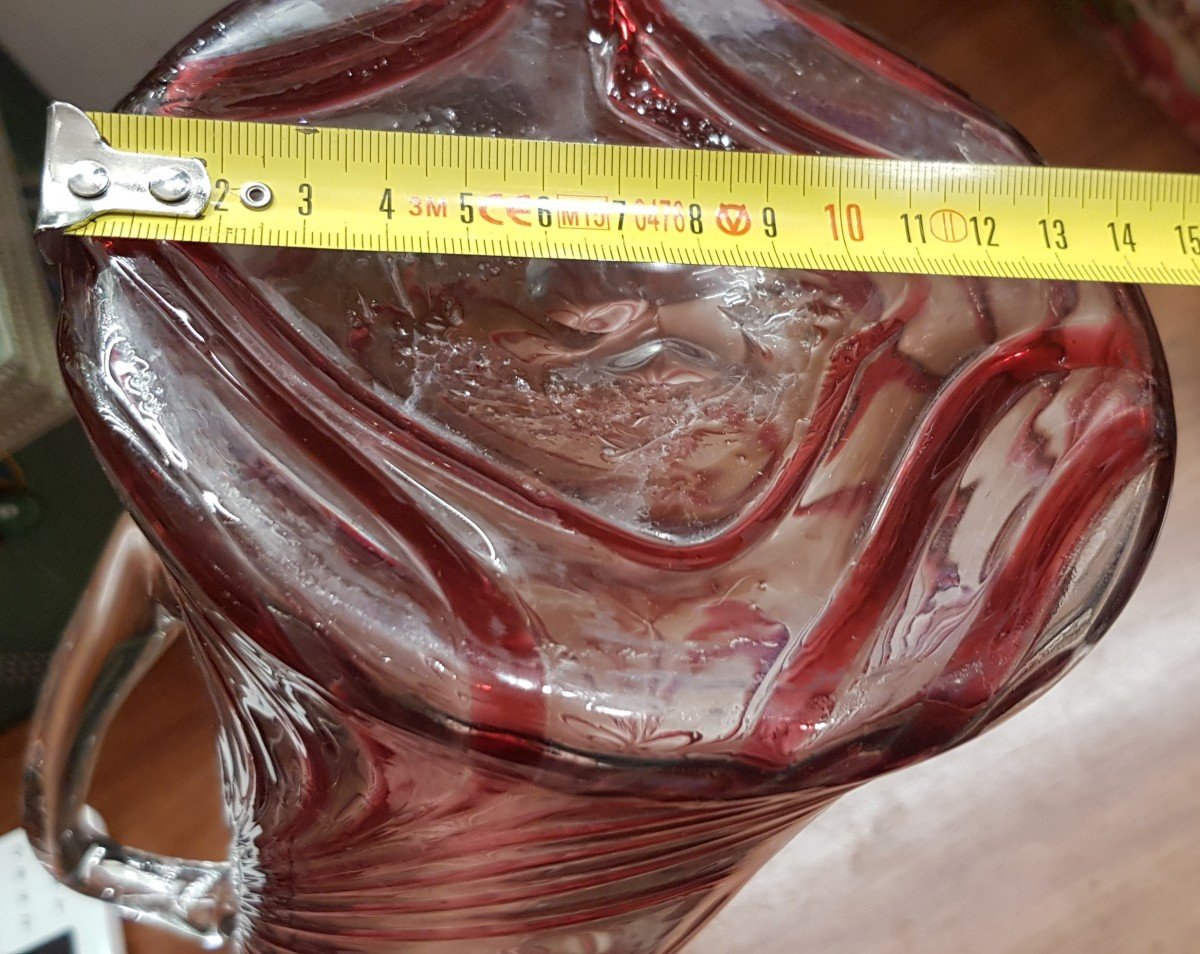 Old Large Pitcher For Orangeade In Variegated Blown Glass H 30.5 Cm-photo-4