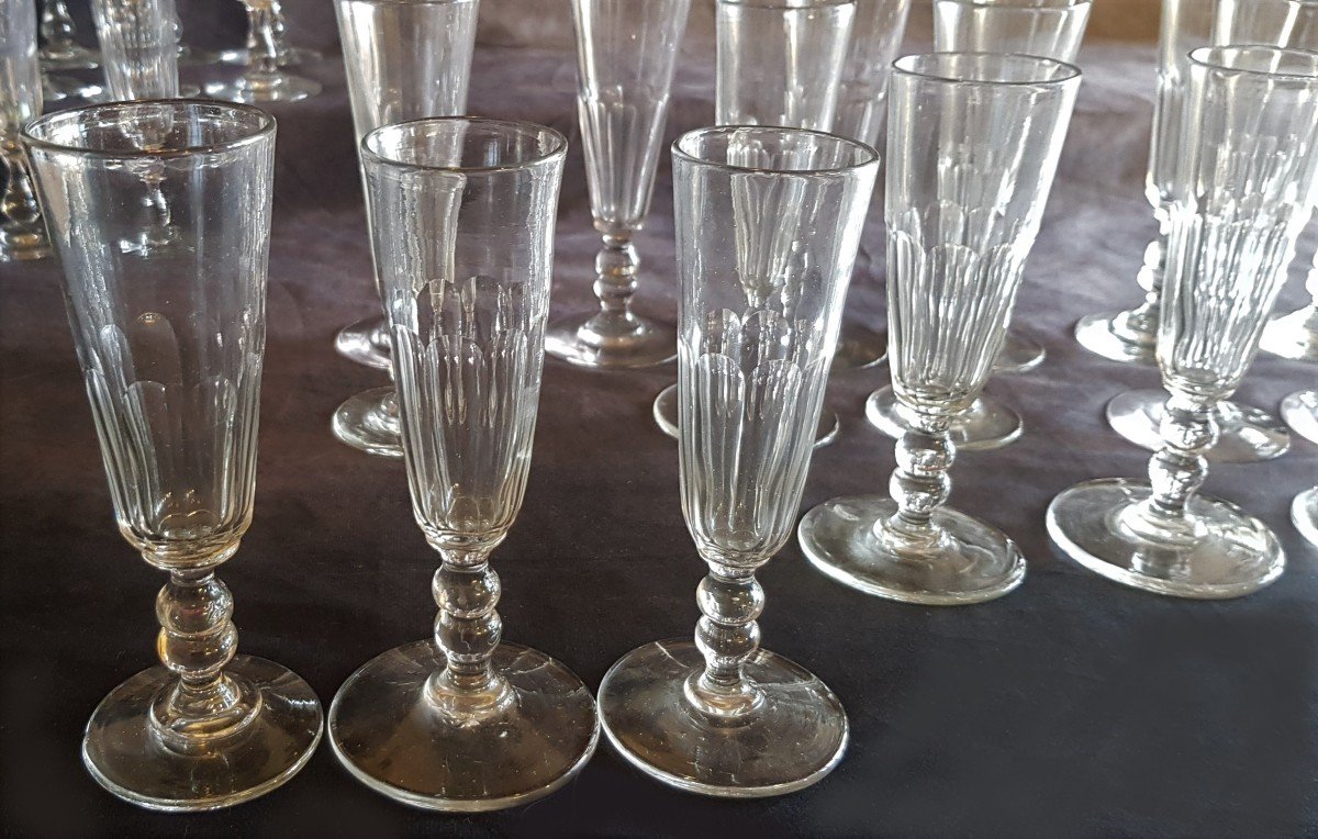 Serie 20 Antique Flutes In Cut Crystal Double Baluster Leg Mod. Clermont-photo-2