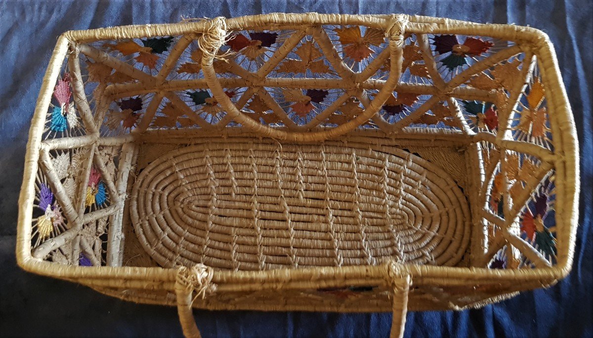 Old Straw Basket 1950s From The XXs Florentine Crafts 36.5x20.5x18 Cm-photo-1