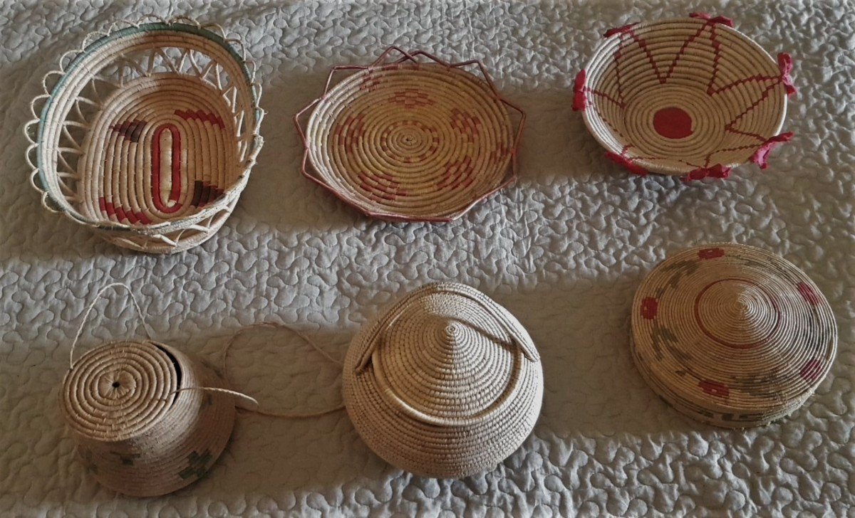 Lot Of 6 Woven Baskets In Vegetable Fiber Popular Sardinian Craftsmanship Mid 20th Century-photo-2