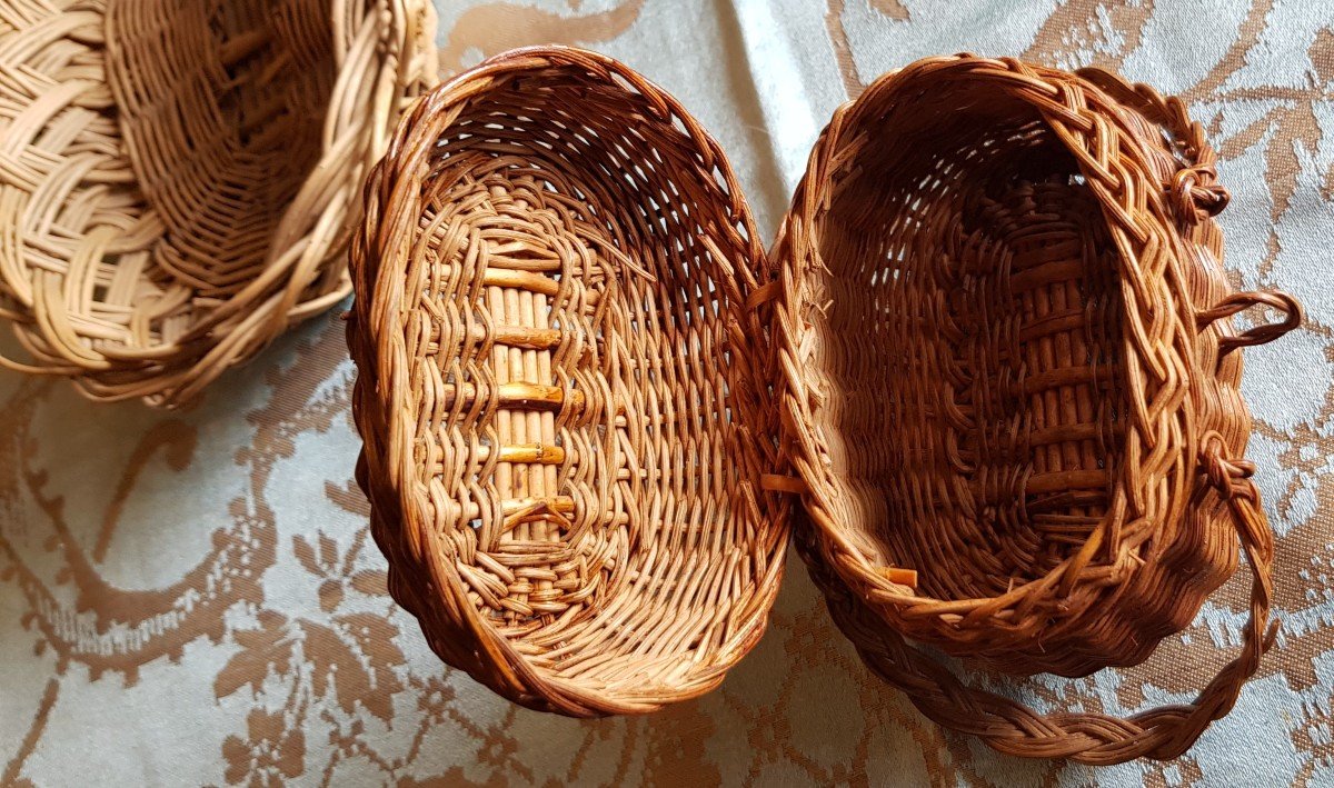 Set Of 3 Small Miniature Baskets Old Doll Toys Early 20th Century-photo-4