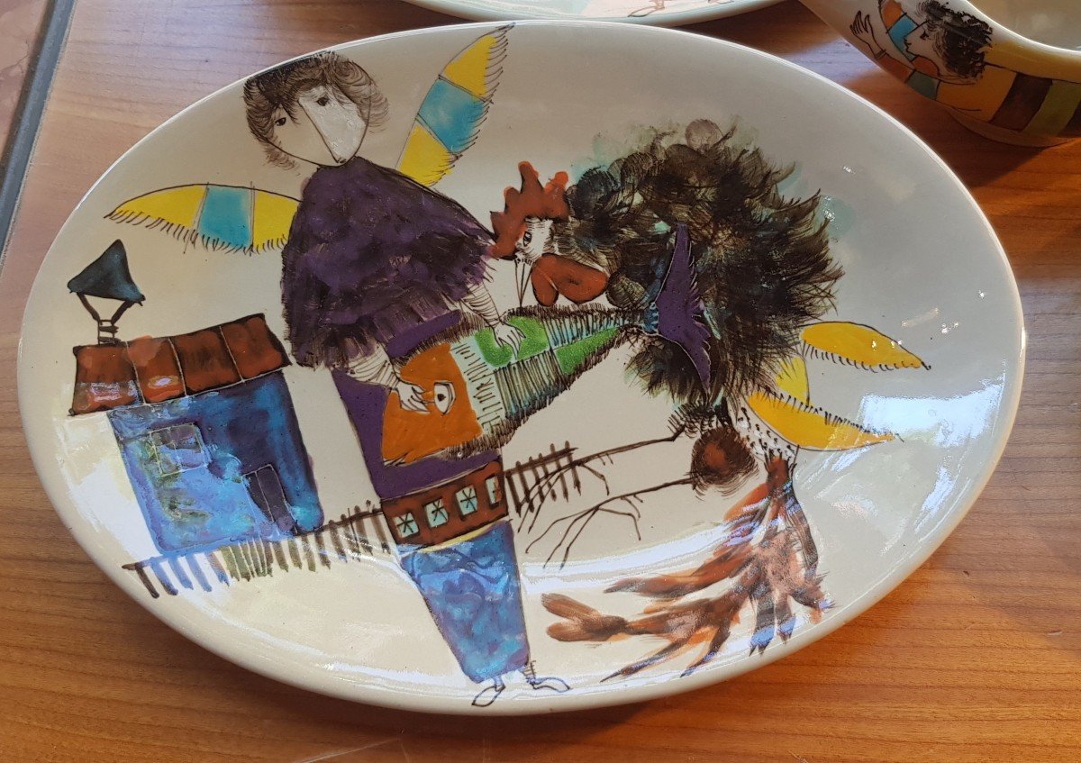 Table Service Middle Age, Ceramic Pieces Decorated By Nanni Valentini For Baratti Pesaro-photo-1