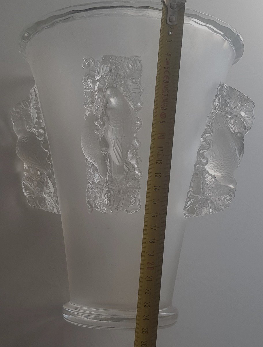 Antique Lalique Frosted And Clear  Crystal Vase Mod. Saint - Emilion-photo-5