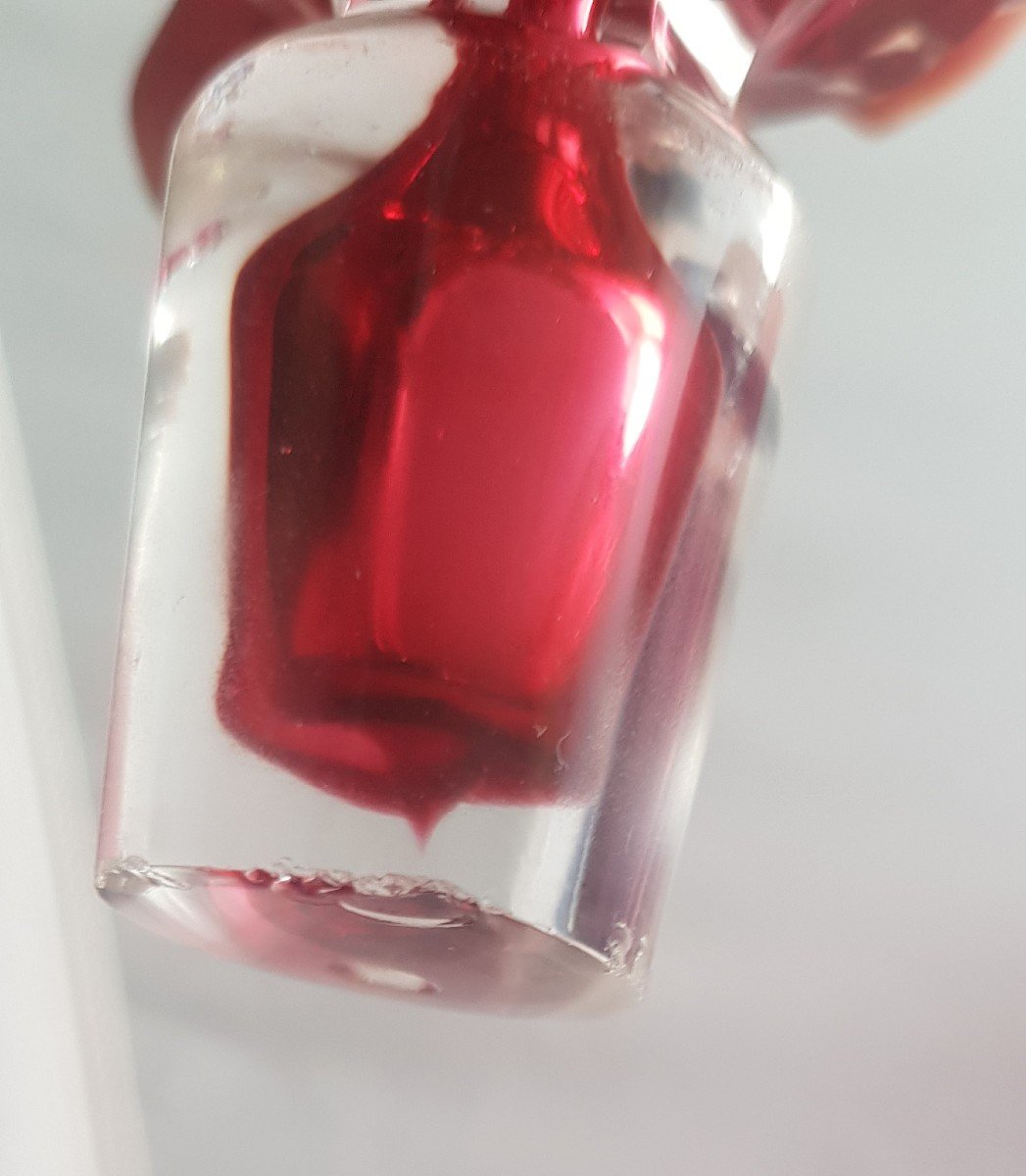 Old Carafe And Matching Glass In Strawberry Red Bohemian Crystal-photo-7