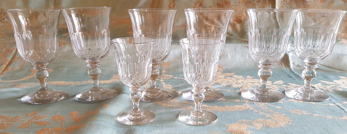 Lot De 8 Verres Sur Pied Anciens En Cristal Du XIX ème S Avec Meulage Très élaboré-photo-2