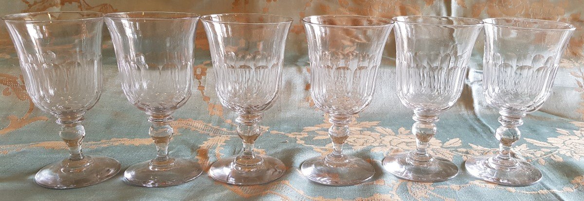 Lot De 8 Verres Sur Pied Anciens En Cristal Du XIX ème S Avec Meulage Très élaboré-photo-3