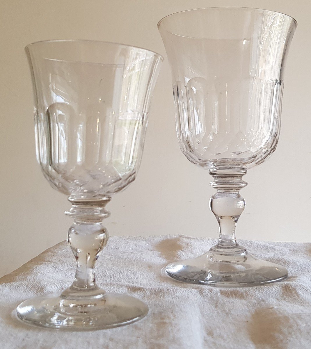 Lot De 8 Verres Sur Pied Anciens En Cristal Du XIX ème S Avec Meulage Très élaboré-photo-1