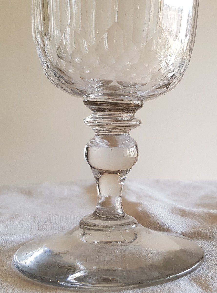 Lot De 8 Verres Sur Pied Anciens En Cristal Du XIX ème S Avec Meulage Très élaboré-photo-2