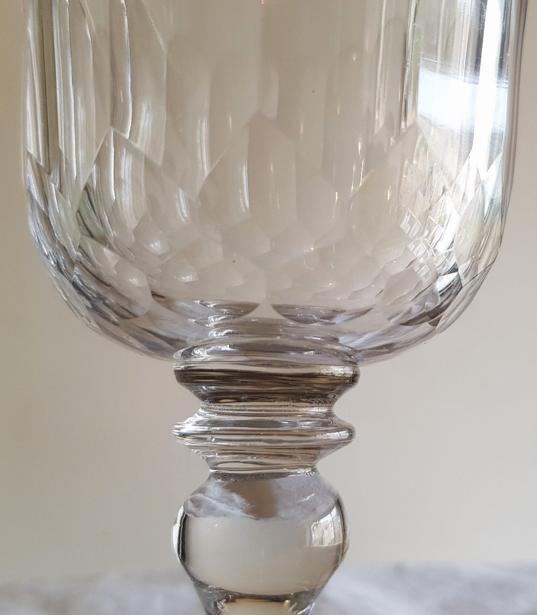 Lot De 8 Verres Sur Pied Anciens En Cristal Du XIX ème S Avec Meulage Très élaboré-photo-3