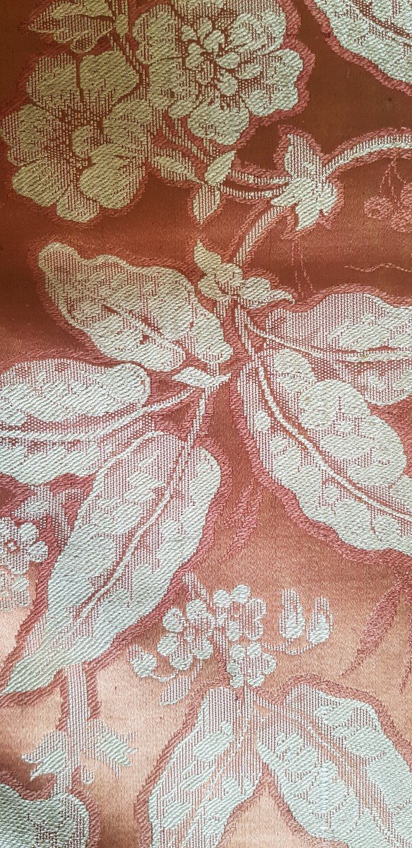 Strip Of Antique Pure Silk Fabric 380 Cm Old Art Nouveau Period-photo-3