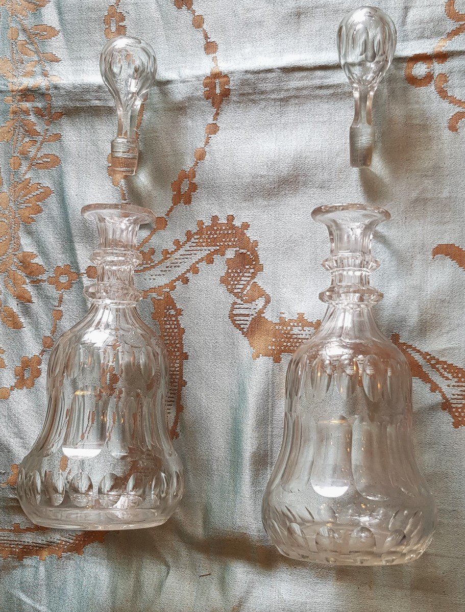 Pair Of Decanter Bottles Bohemian Crystal Carafes XIX S H 27 Cm-photo-3