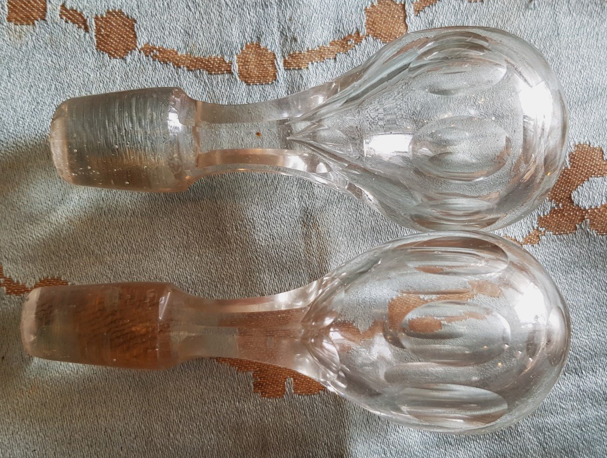 Pair Of Decanter Bottles Bohemian Crystal Carafes XIX S H 27 Cm-photo-2