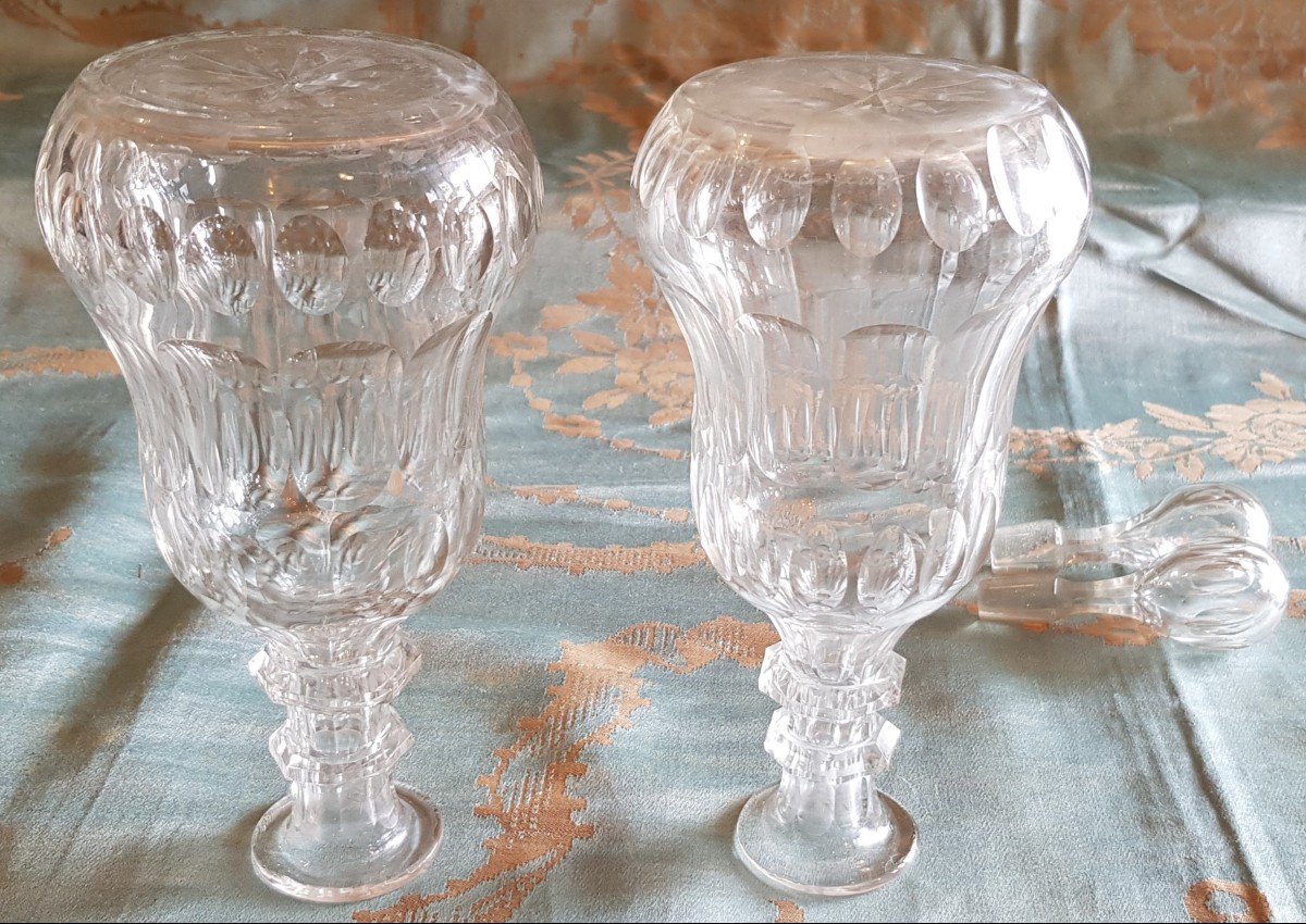 Pair Of Decanter Bottles Bohemian Crystal Carafes XIX S H 27 Cm-photo-5